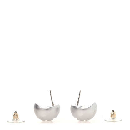 Chanel Resin Metal CC Stud Earrings Silver Pearly White 3 of 5