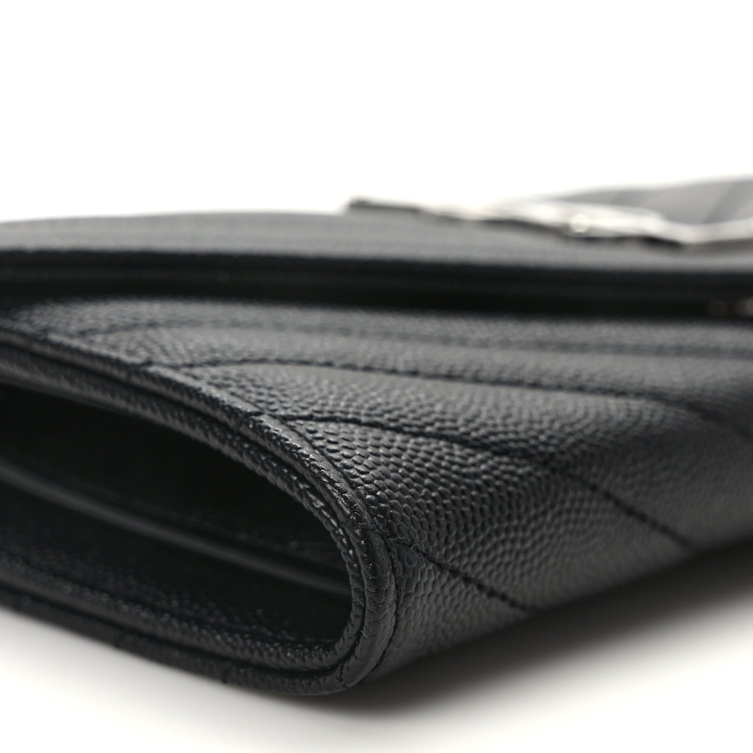 Saint Laurent Grain De Poudre Matelasse Chevron Monogram Flap Wallet Deep Marine 7 of 10
