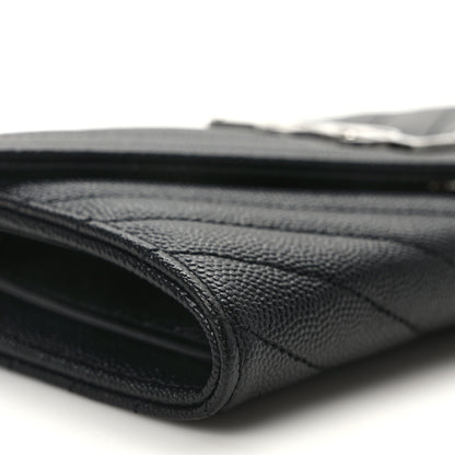 Saint Laurent Grain De Poudre Matelasse Chevron Monogram Flap Wallet Deep Marine 7 of 10