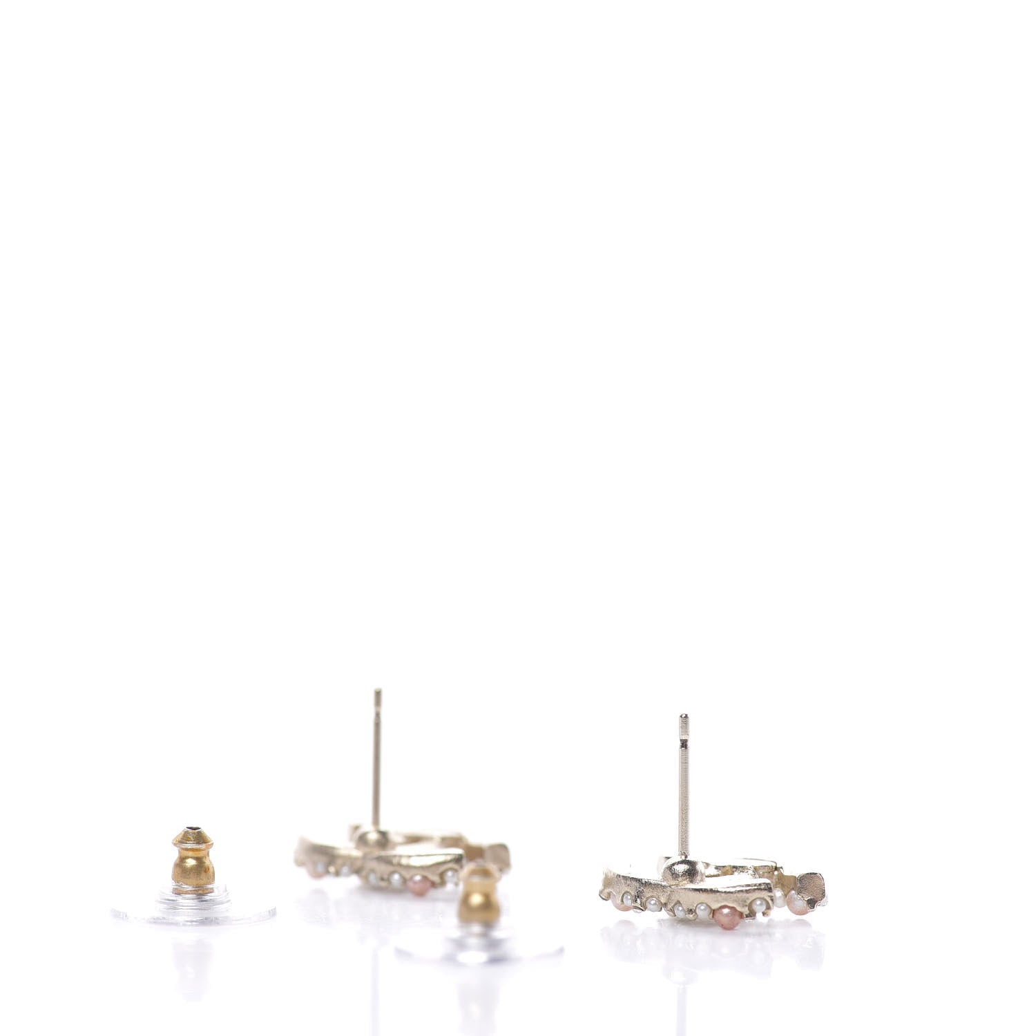 Chanel Pearl Crystal CC Charms Stud Earrings Light Gold Pink 3 of 5