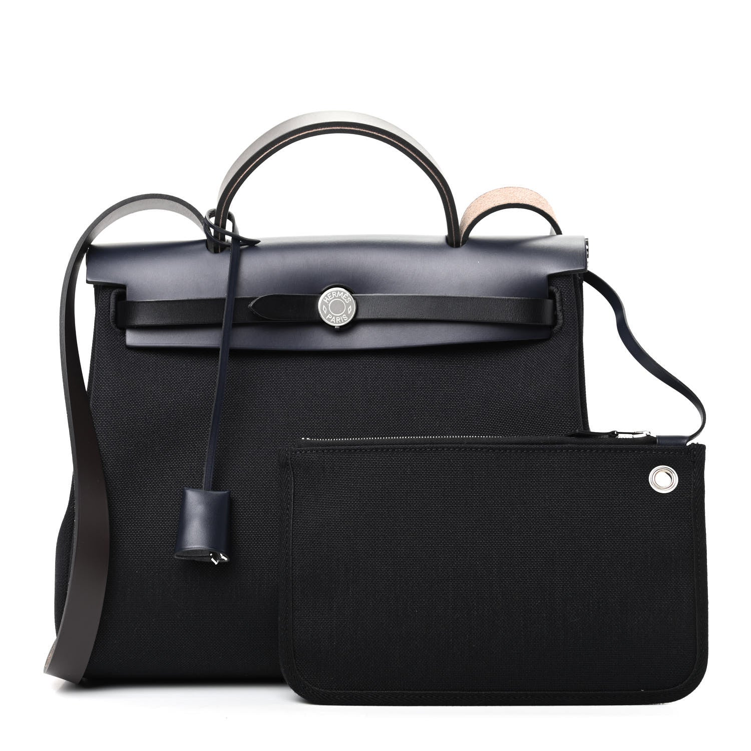 Hermes Military Toile Vache Hunter Herbag Zip Retourne 31 PM Black Bleu Indigo 1 of 10
