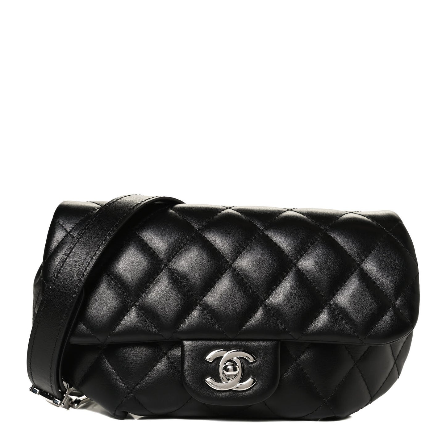 Calfskin Quilted CC Uniform Flap Belt Bag Black