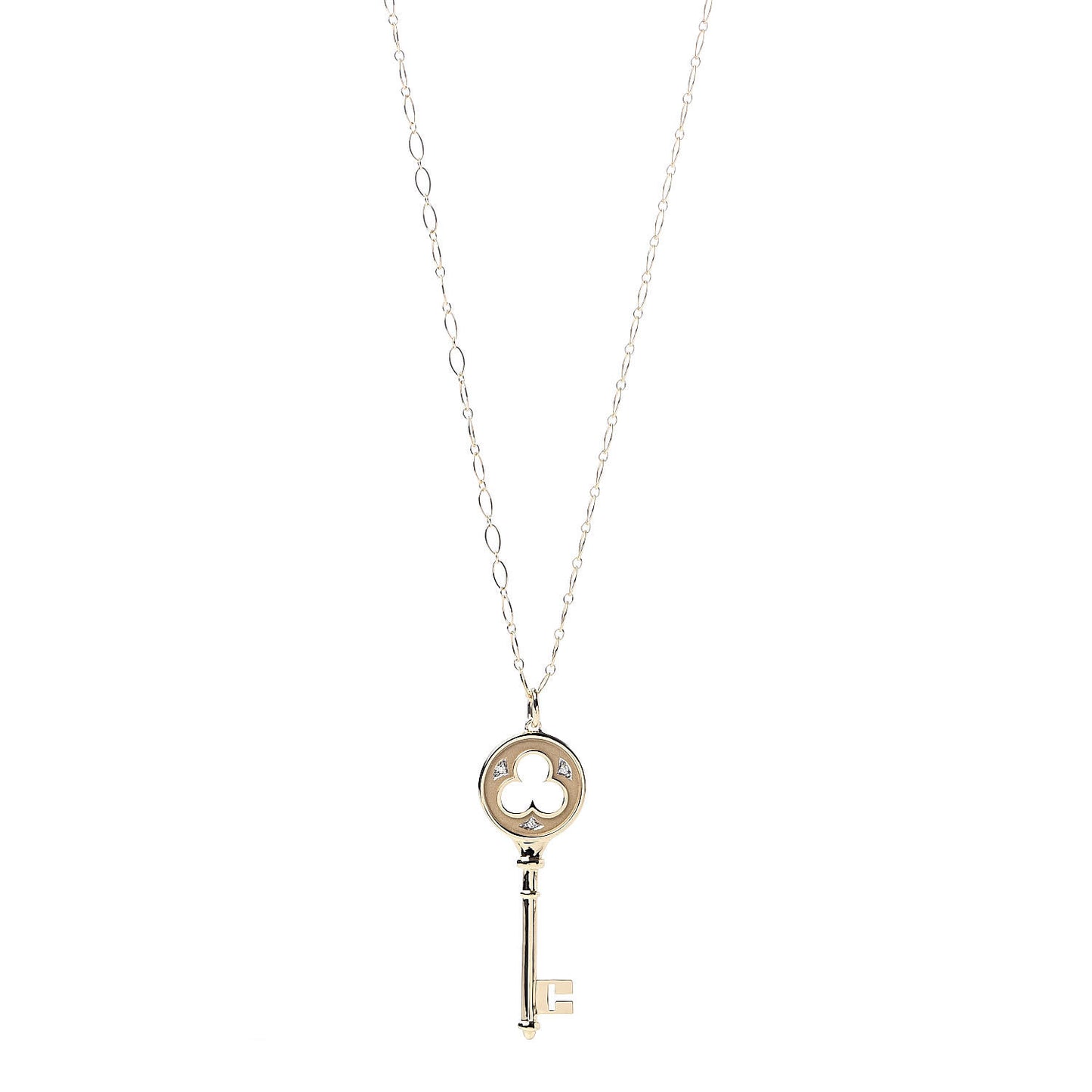18K Yellow Gold Diamond Clover Key Pendant Necklace