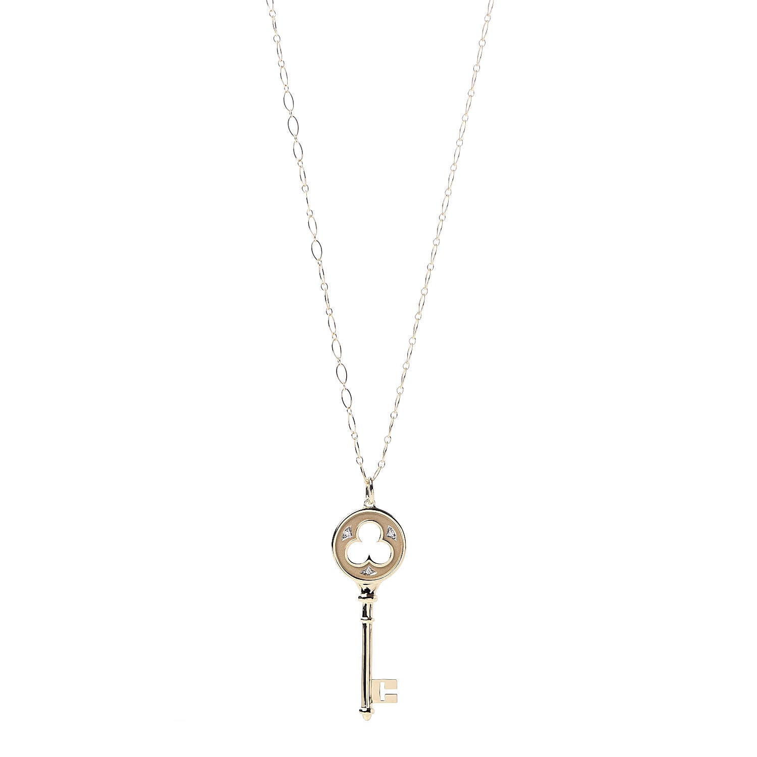 Tiffany 18K Yellow Gold Diamond Clover Key Pendant Necklace 1 of 6