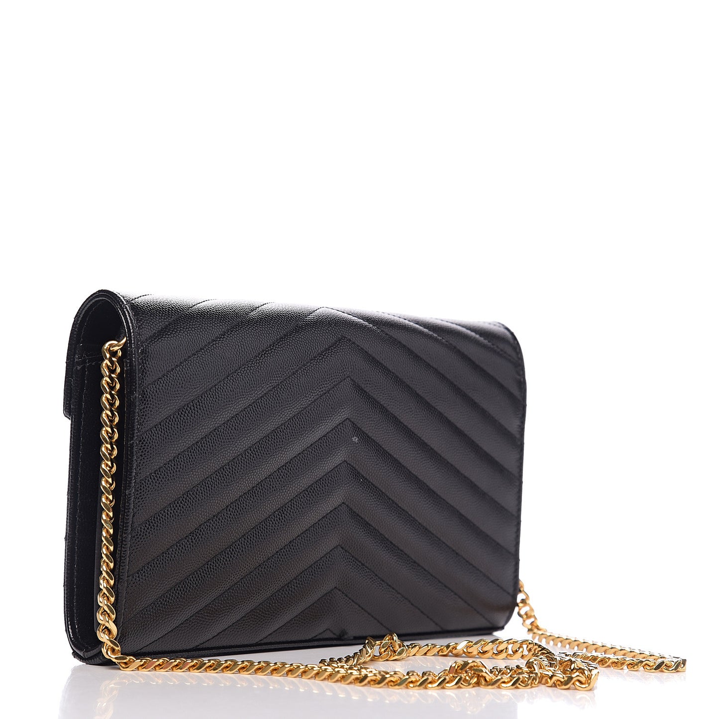 Grain De Poudre Matelasse Chevron Monogram Chain Wallet Black