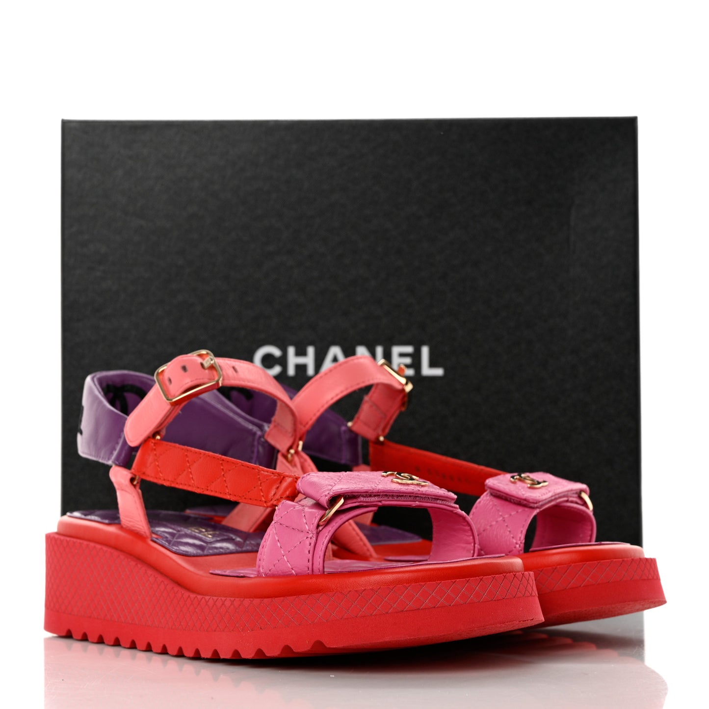 Lambskin Logo Platform Sandals 38 Red Purple Orange