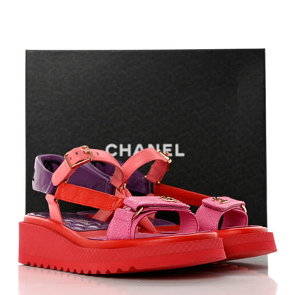 Chanel Lambskin Logo Platform Sandals 38 Red Purple Orange 9 of 9