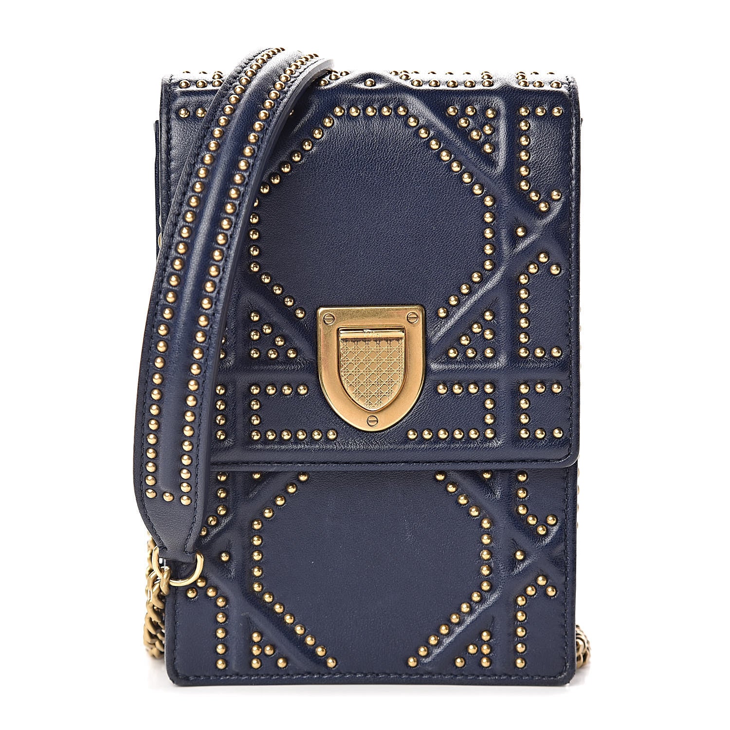 Christian Dior Lambskin Studded Vertical Diorama Indigo 1 of 10