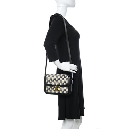 Celine Canvas Calfskin Triomphe Embroidered Medium Triomphe Bag Black 2 of 12