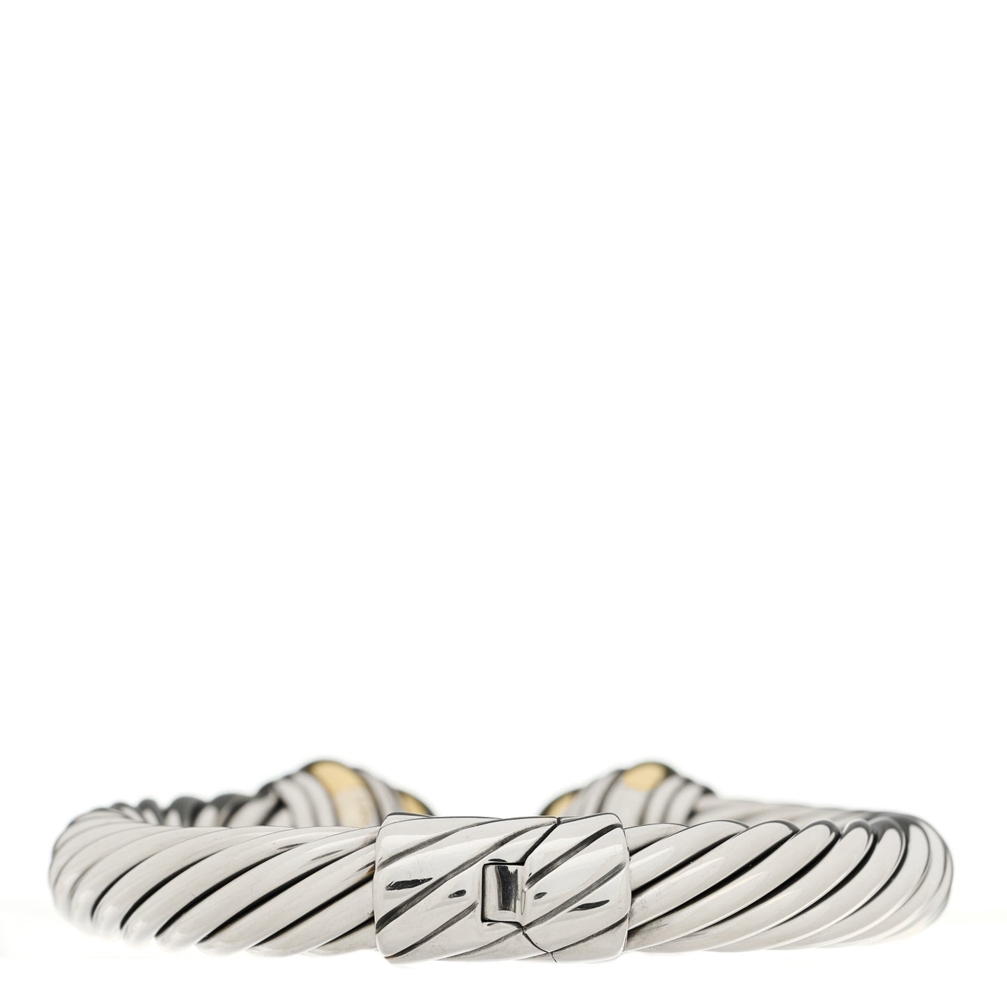 Sterling Silver 14K Yellow Gold 10mm Cable Classics Hinged Bracelet
