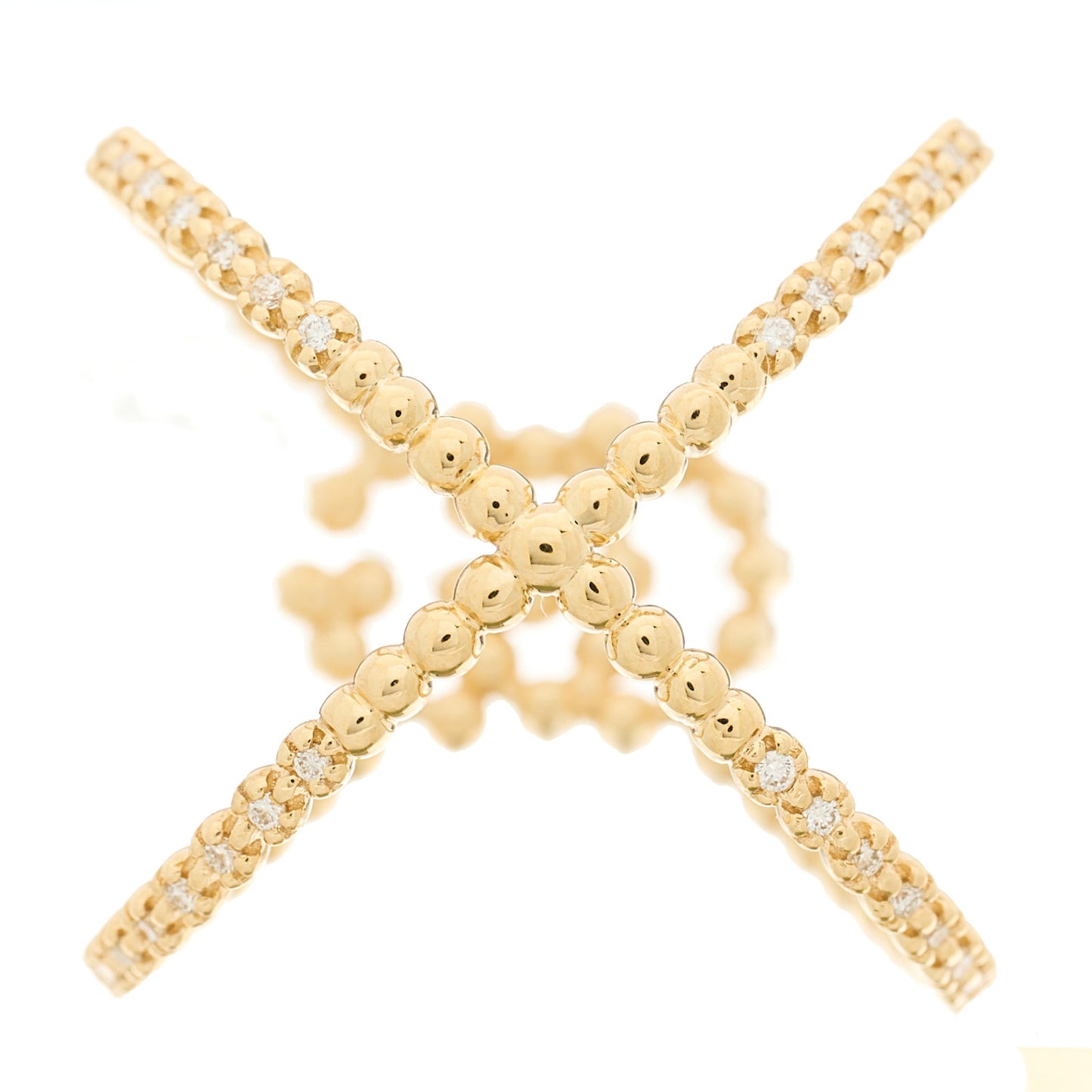 18K Yellow Gold Diamond GG Running X Ring 48 4.5