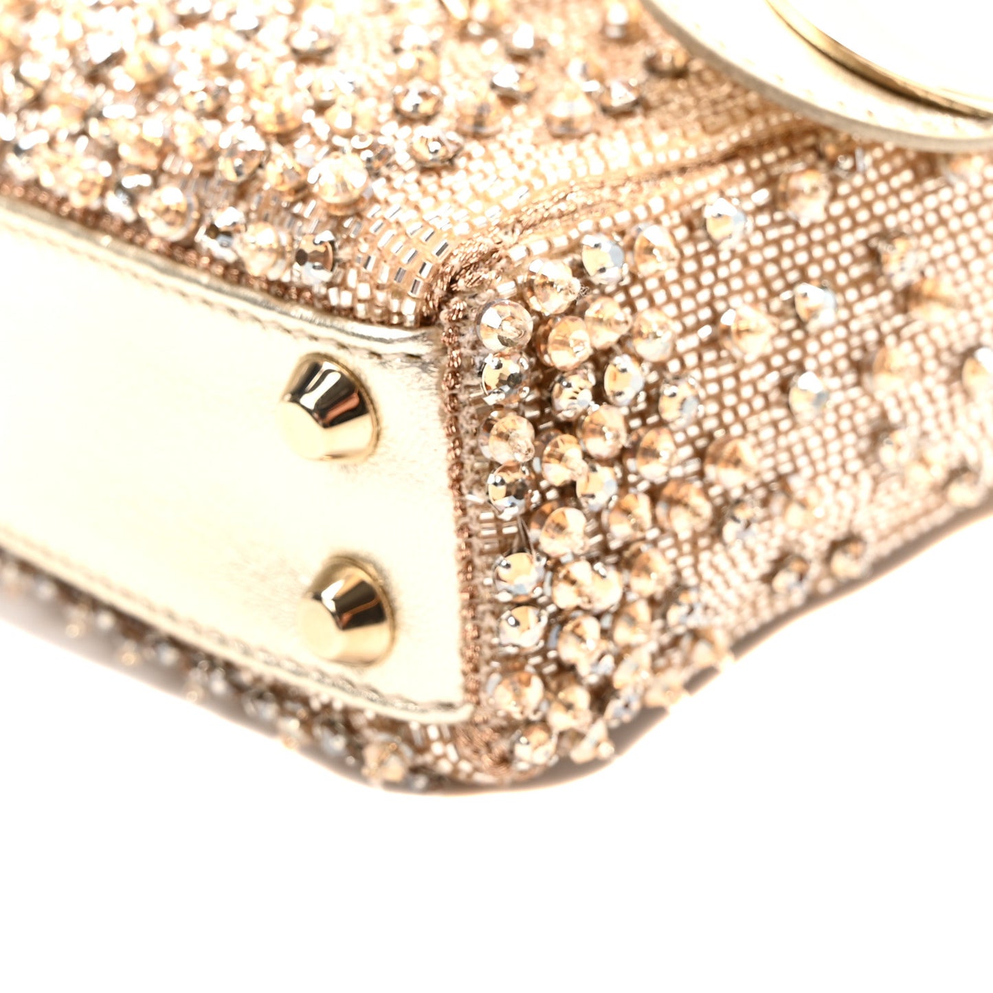 Metallic Lambskin Crystal Beaded Embroidered Micro Lady Dior Gold