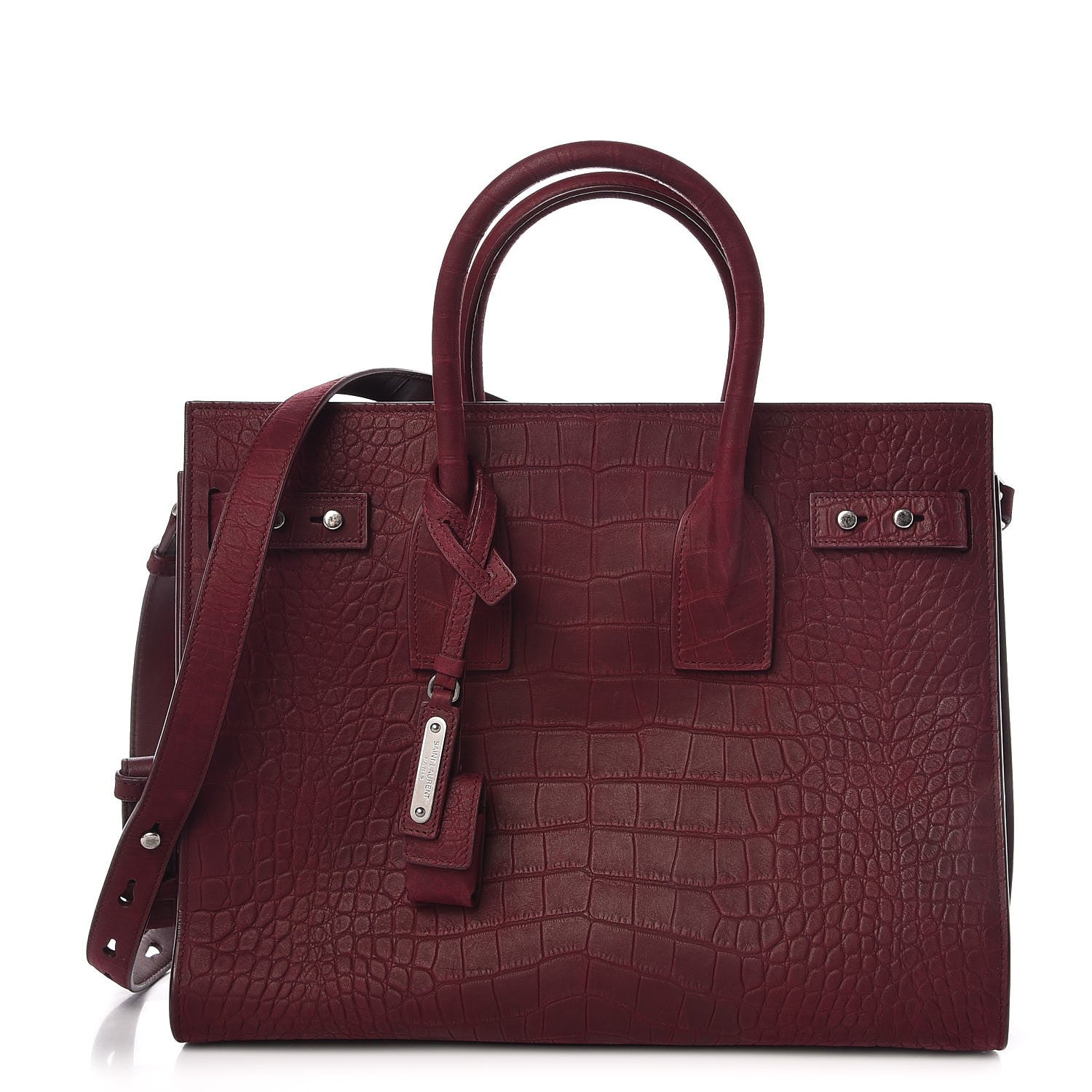 Saint Laurent Crocodile Embossed Suede Small Sac de Jour Dark Red 1 of 8