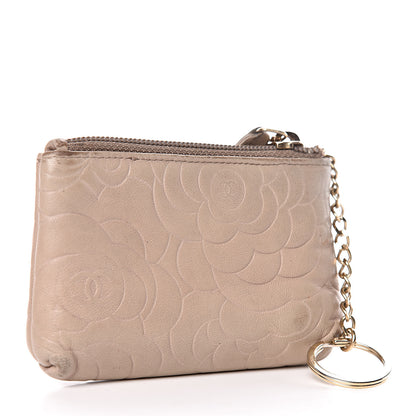 Chanel Lambskin Camellia Embossed Key Holder Case Beige 3 of 11