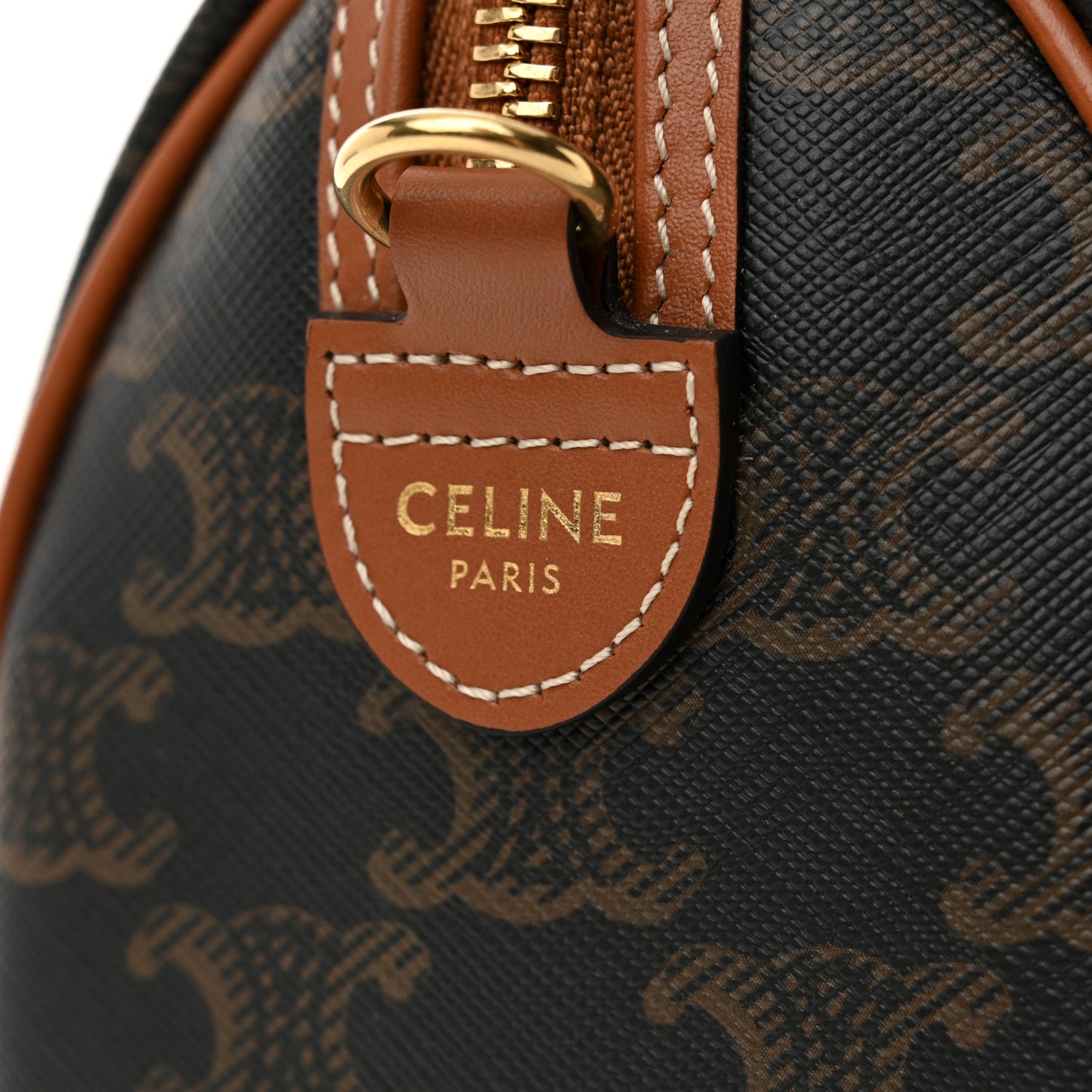 Triomphe Canvas Calfskin Small Boston Bag Tan