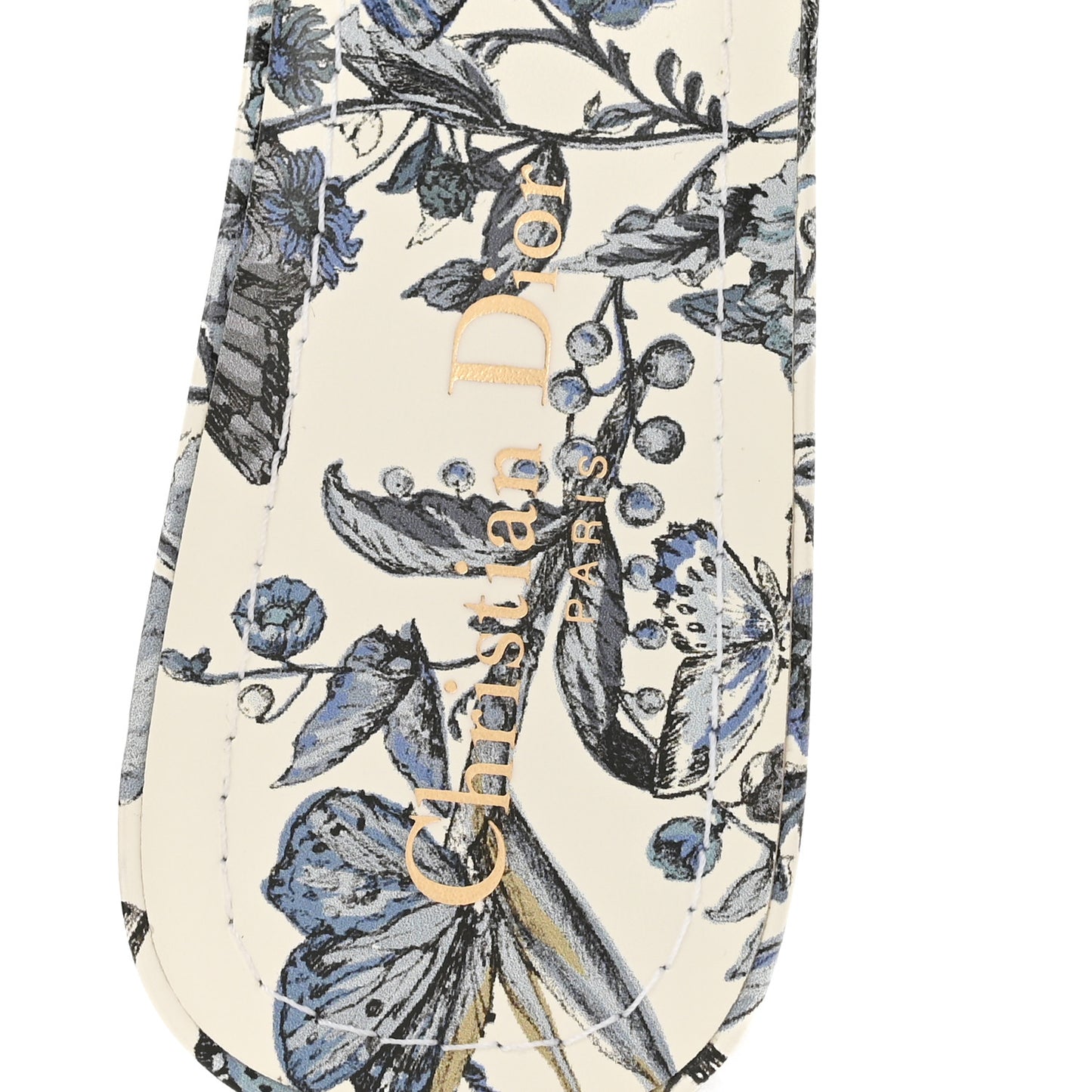 Canvas Toile de Jouy Mexico Embroidered Dway 35mm Slide Sandals 40 White Blue