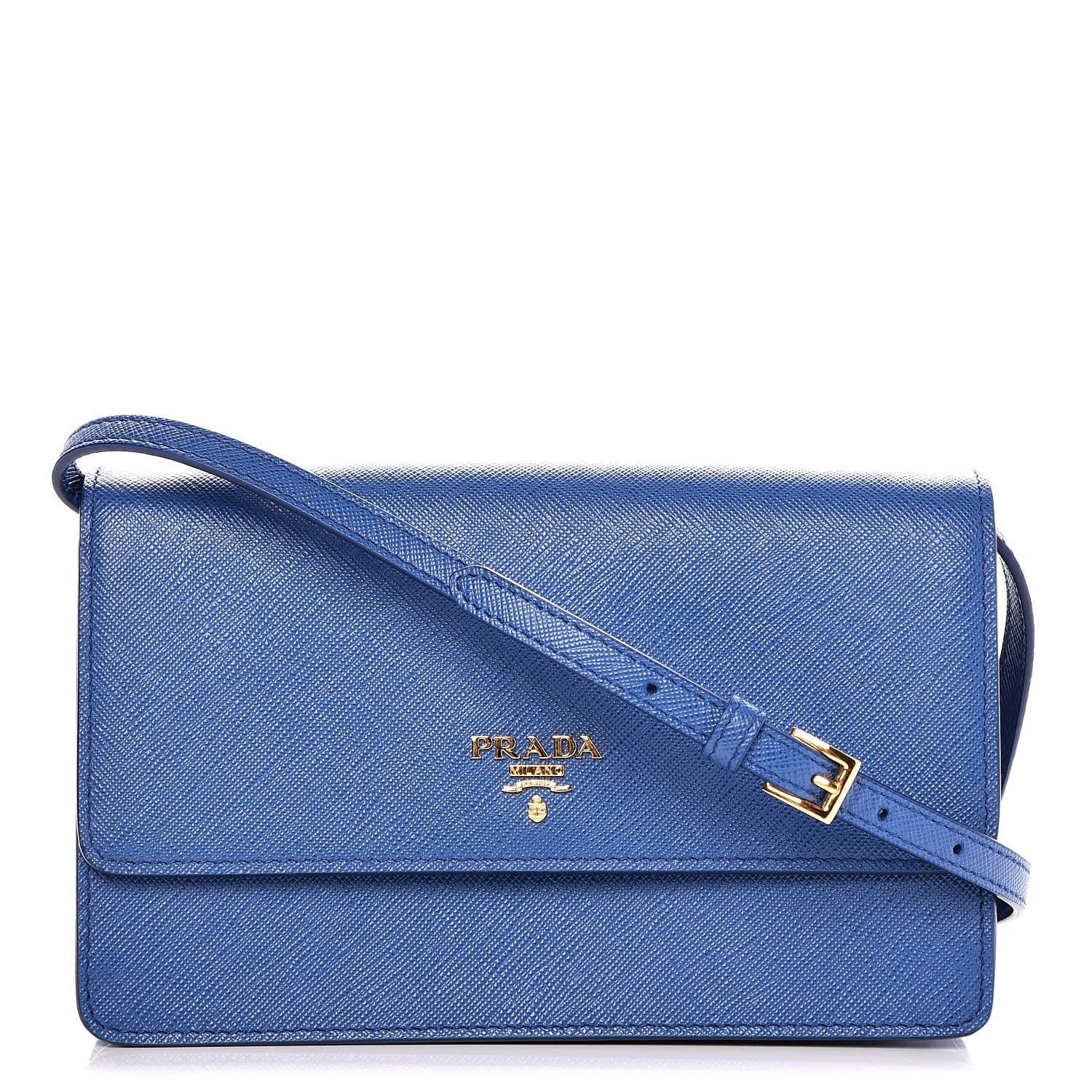 Prada Saffiano Metal Flap Wallet Azzurro 1 of 7