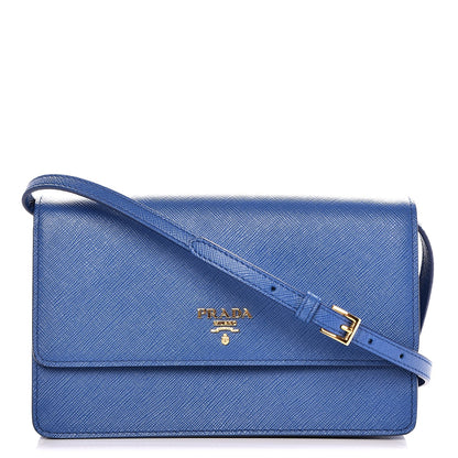 Prada Saffiano Metal Flap Wallet Azzurro 1 of 7
