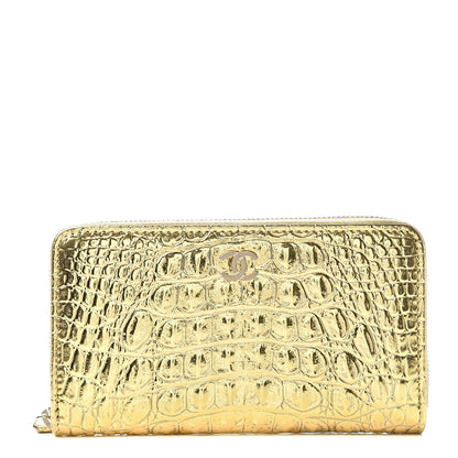Chanel Metallic Calfskin Crocodile Embossed Small Zip Wallet Gold 1 of 10