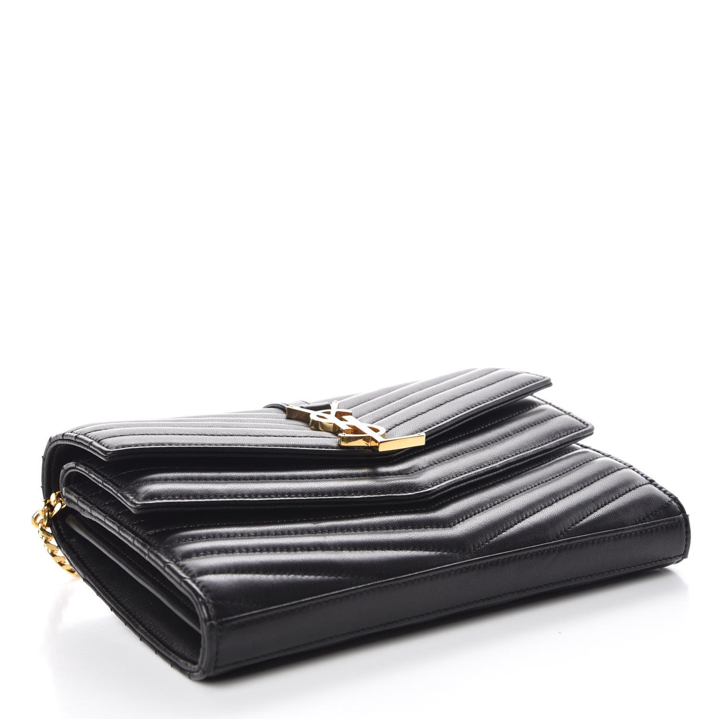 Lambskin Matelasse Chevron Monogram Sulpice Chain Wallet Black