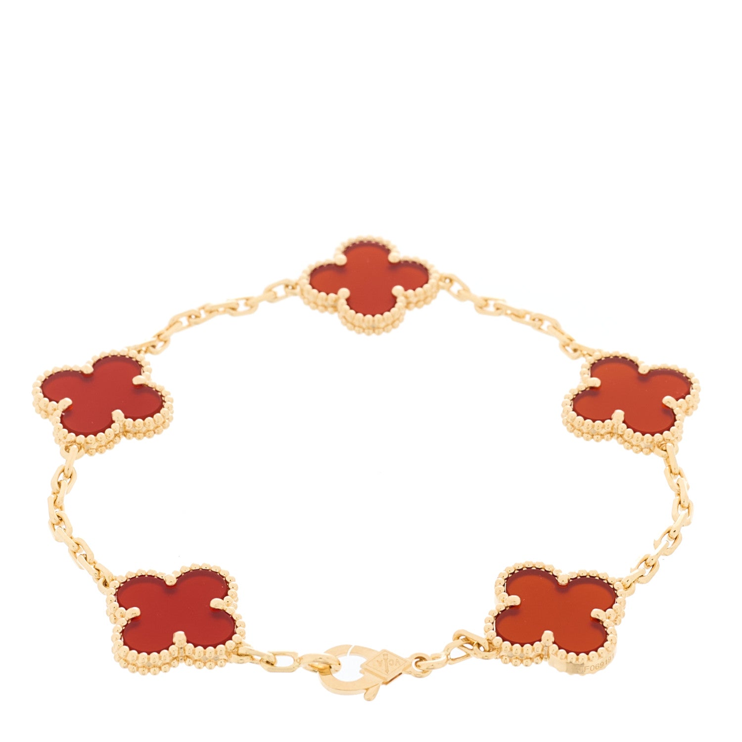 Van Cleef & Arpels 18K Yellow Gold Carnelian 5 Motifs Vintage Alhambra Bracelet 2 of 5