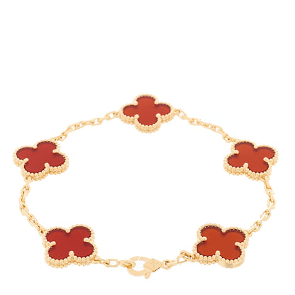 Van Cleef & Arpels 18K Yellow Gold Carnelian 5 Motifs Vintage Alhambra Bracelet 2 of 5