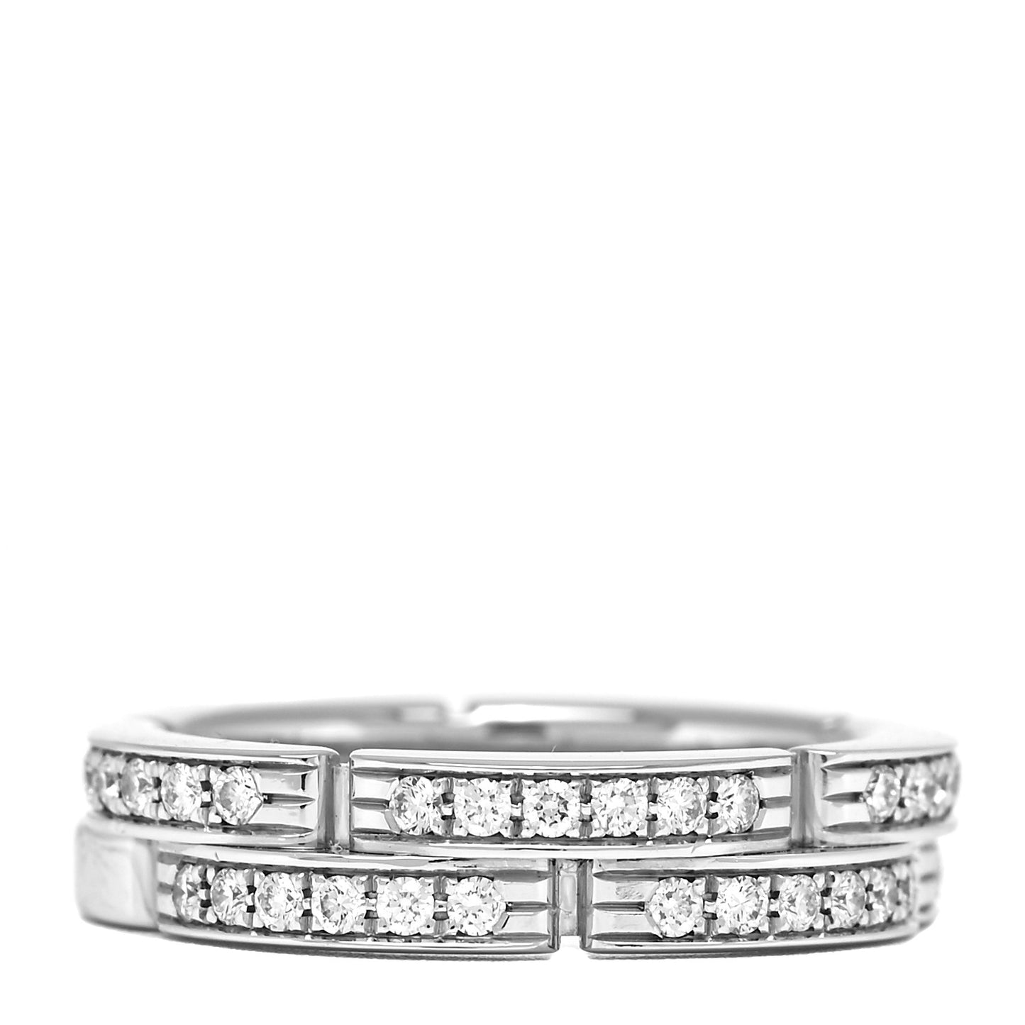 18K White Gold Diamond Maillon Panthere 2 Half Rows Paved Band Ring 46 3.75