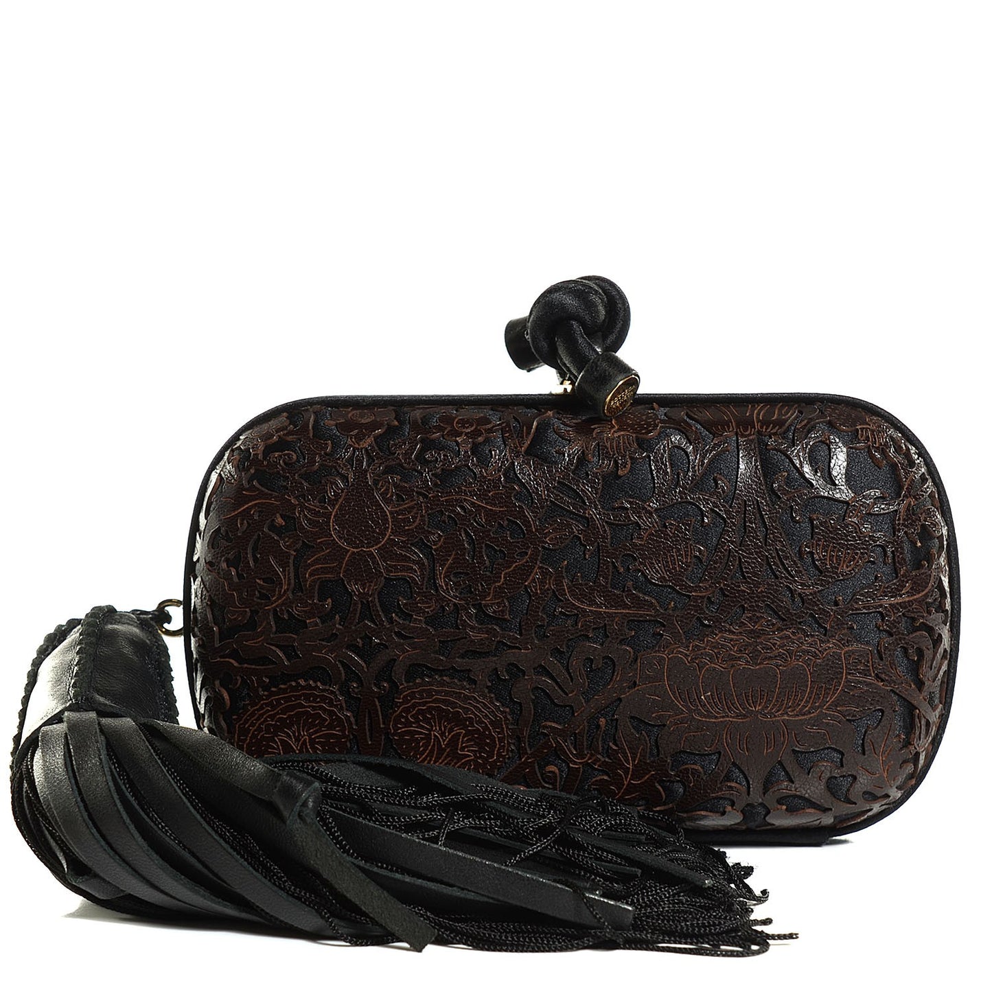 Satin Leather Laser Cut Floral Tassel Clutch