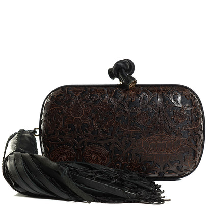 Bottega Veneta Satin Leather Laser Cut Floral Tassel Clutch 1 of 7