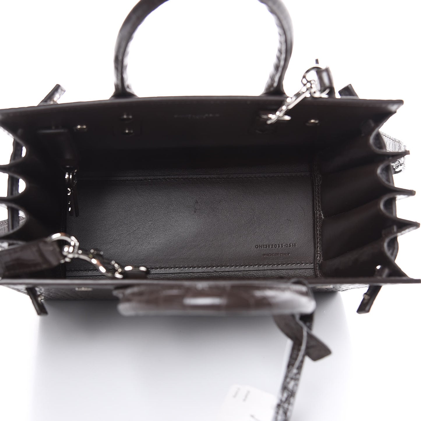 Calfskin Crocodile Embossed Nano Sac De Jour Dark Brown