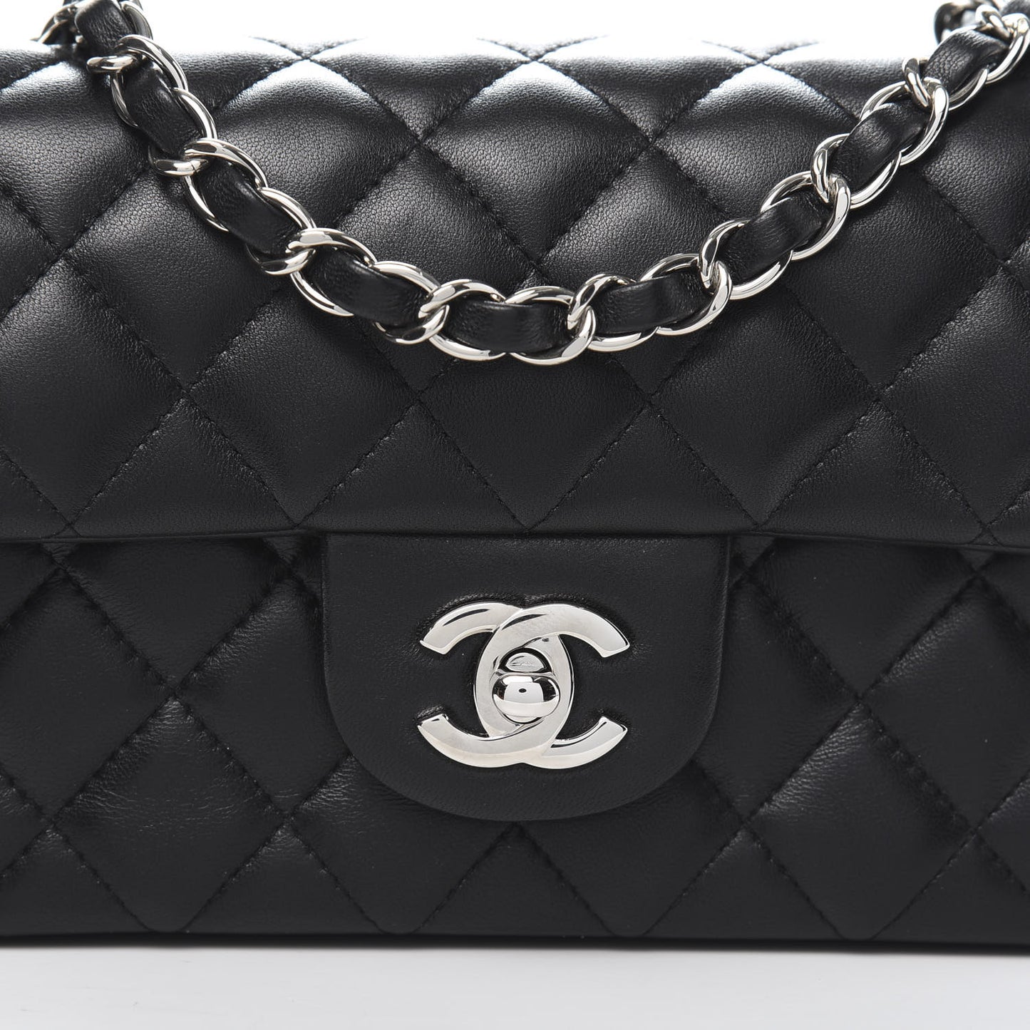 Lambskin Quilted Mini Rectangular Flap Black