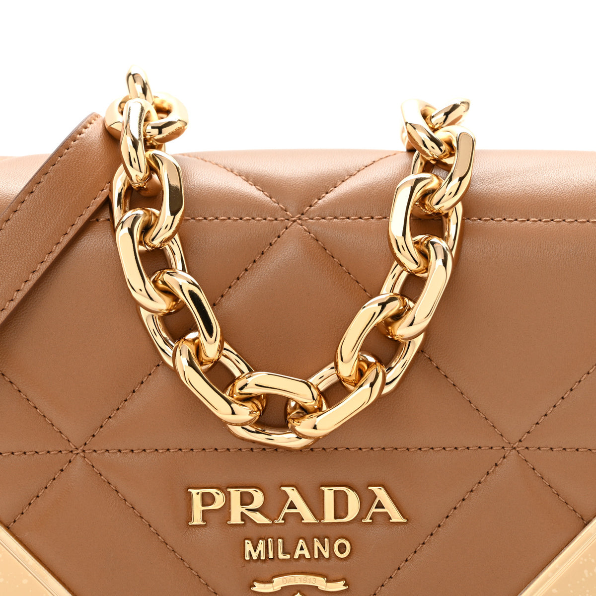 Nappa Triangle Stitched Metal Shoulder Bag  Caramel