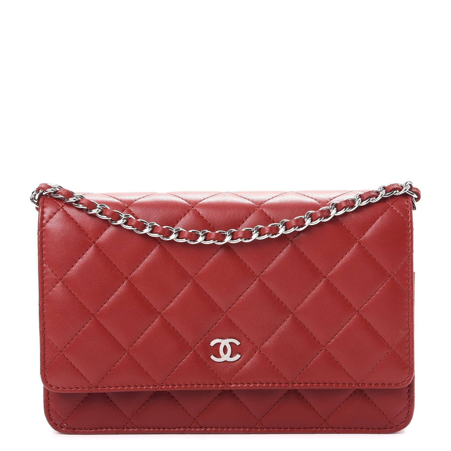 Chanel Lambskin Quilted Wallet On Chain WOC Red 1 of 9