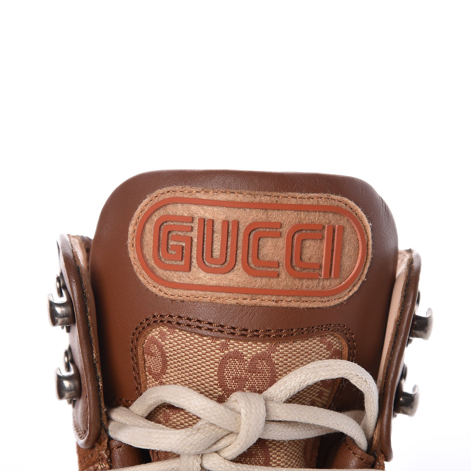 Gucci X SEGA Suede Calfskin GG Monogram Womens Flashtrek High-Top Sneakers 35.5 New Cuir Beige Ruggine 9 of 10