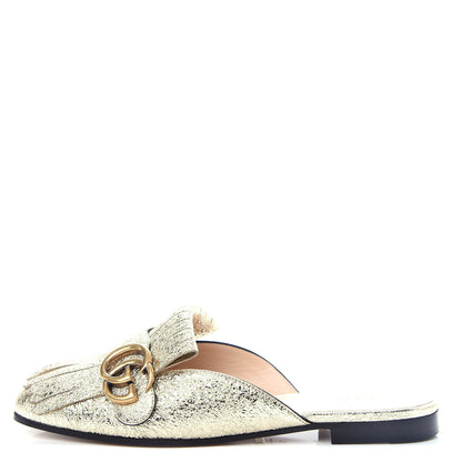 Gucci Galassia Womens GG Marmont Fringe Slippers 37.5 Platino 1 of 10
