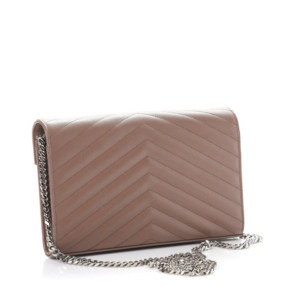 Saint Laurent Grain De Poudre Matelasse Chevron Monogram Chain Wallet Fard 3 of 13