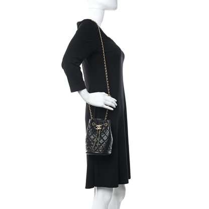 Chanel Lambskin Quilted Pearl Crush Drawstring Bag Black 2 of 11