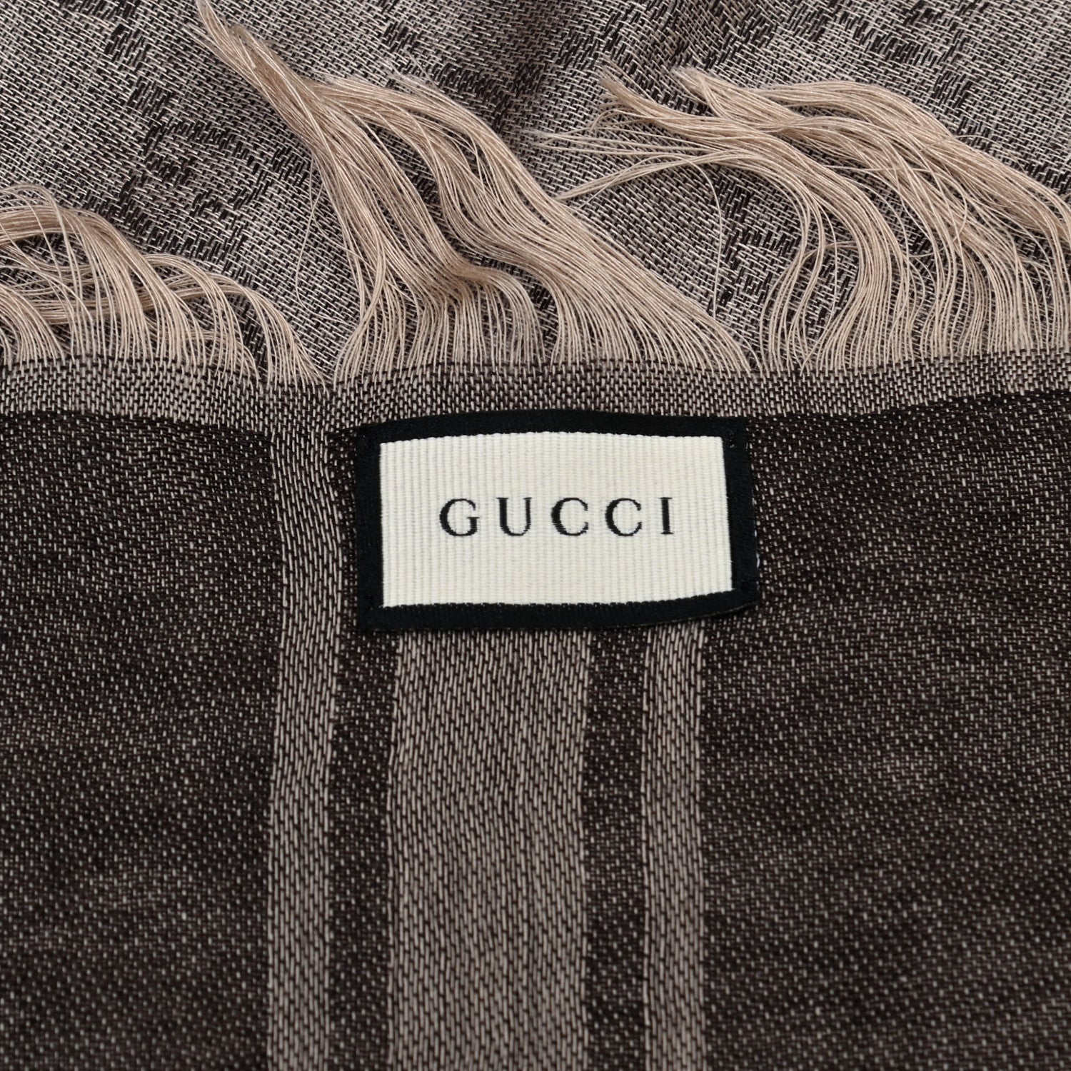 Gucci Wool Silk GG Monogram Diamante Plaid Surviee Shawl Beige Dark Brown 5 of 5