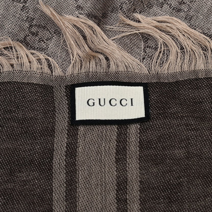 Gucci Wool Silk GG Monogram Diamante Plaid Surviee Shawl Beige Dark Brown 5 of 5