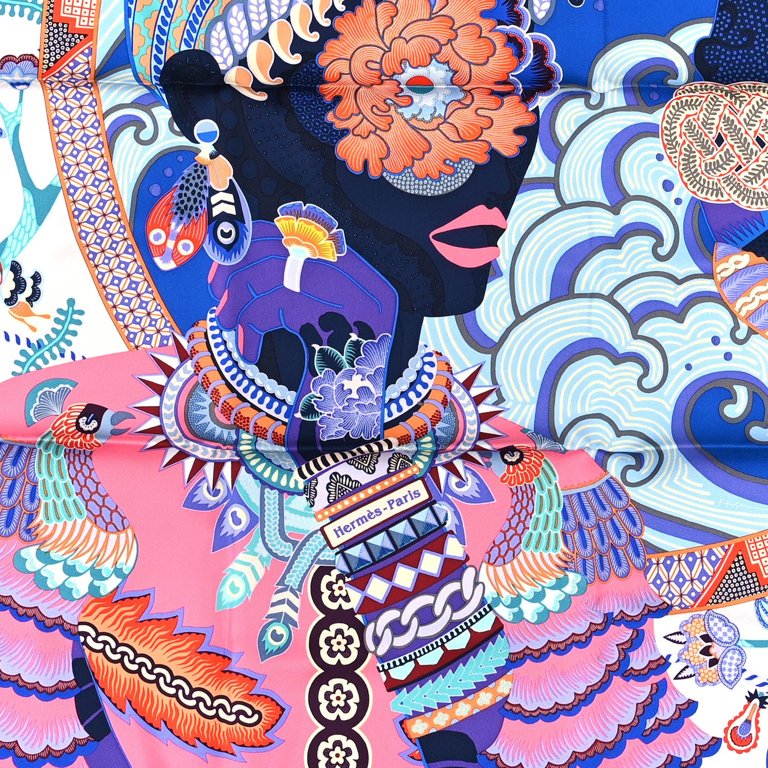 Hermes Silk Twill Duo Cosmique Scarf 90 Rose Pale Bleu Orange 3 of 3