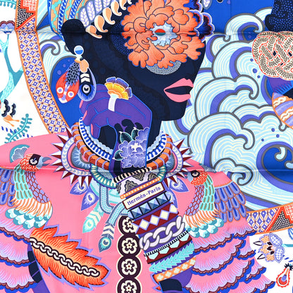 Hermes Silk Twill Duo Cosmique Scarf 90 Rose Pale Bleu Orange 3 of 3