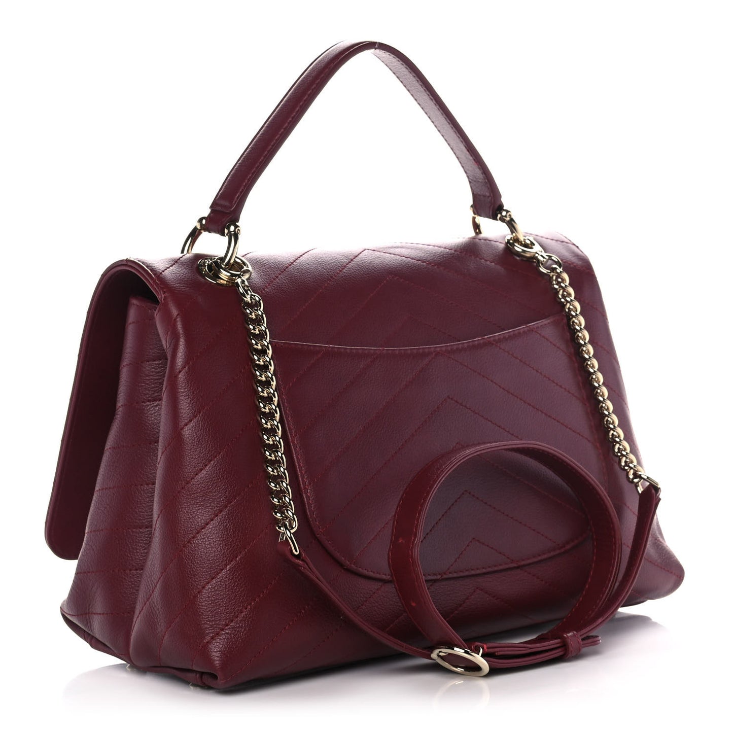 Grained Calfskin Stitched Chevron Medium Chic Top Handle Flap Red