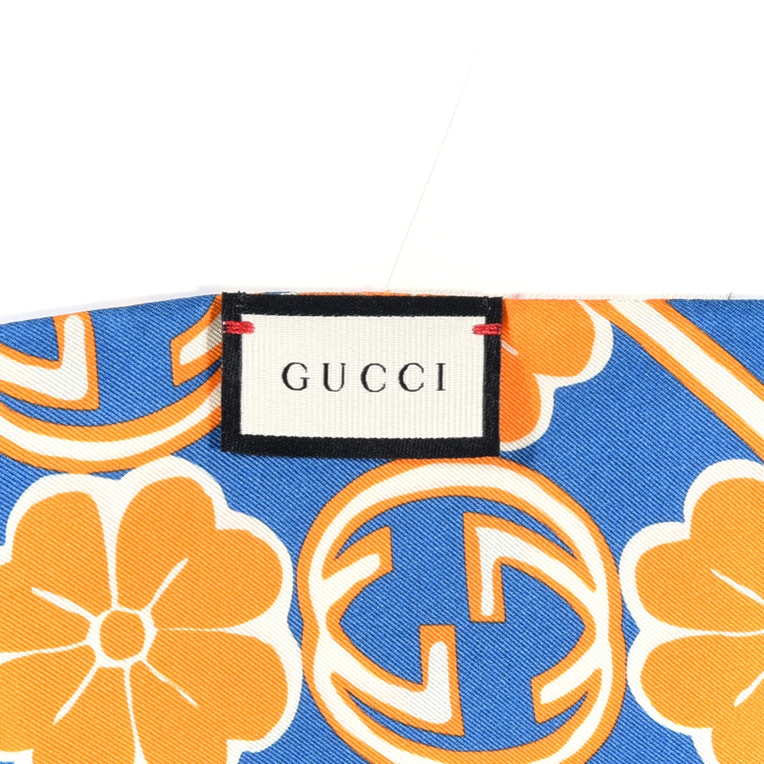 Gucci Silk Twill Foily Neck Bow Scarf Sapphire Orange 4 of 4