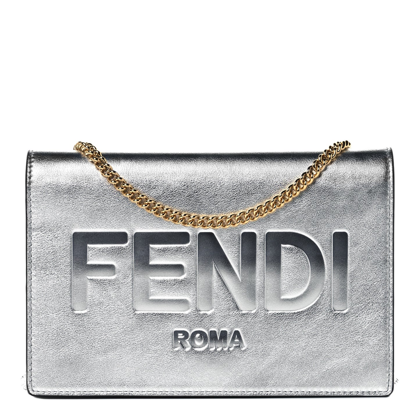 Vitello Catalan Mirror Logo Embossed Medium Wallet On Chain Argento