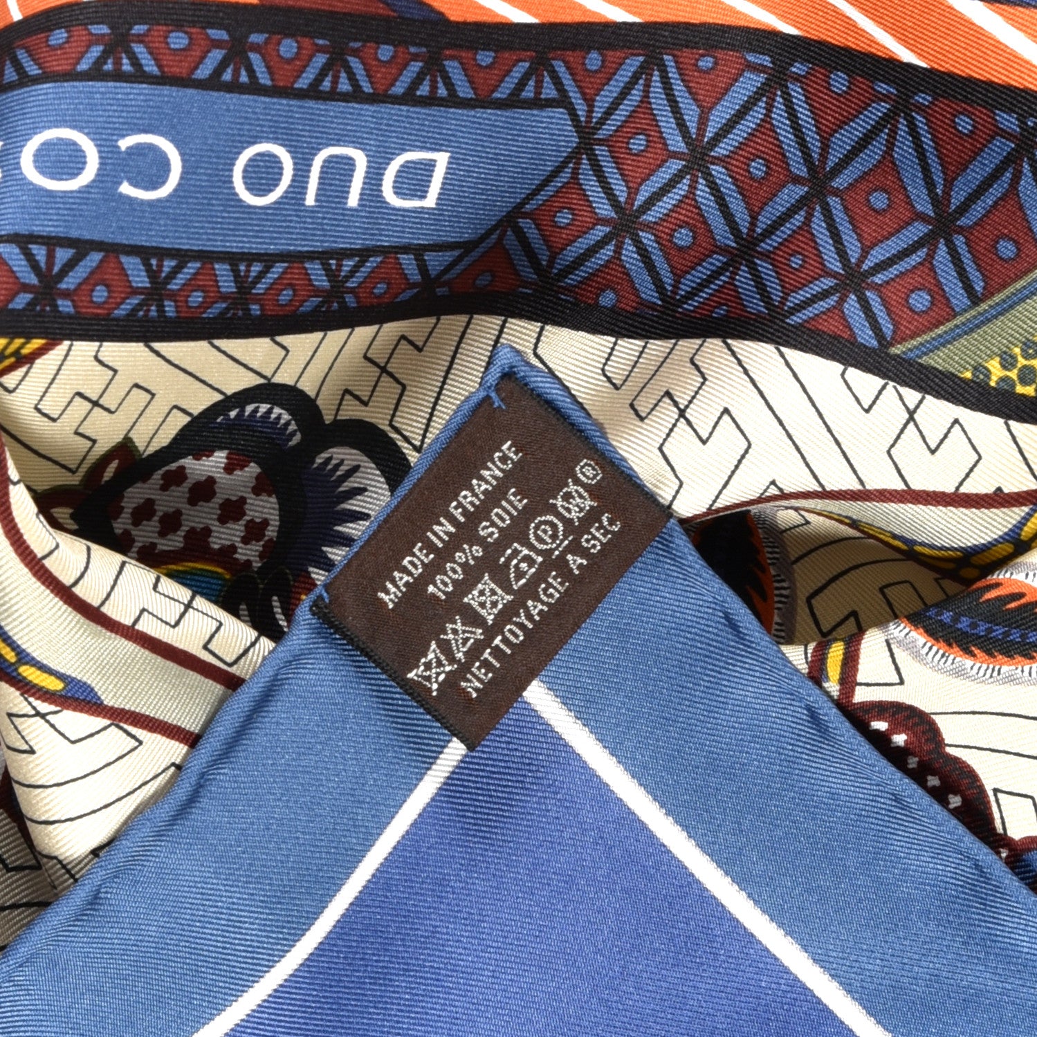 Hermes Silk Twill Duo Cosmique Scarf 90 Bleu Moyen Vert Ocre 6 of 6