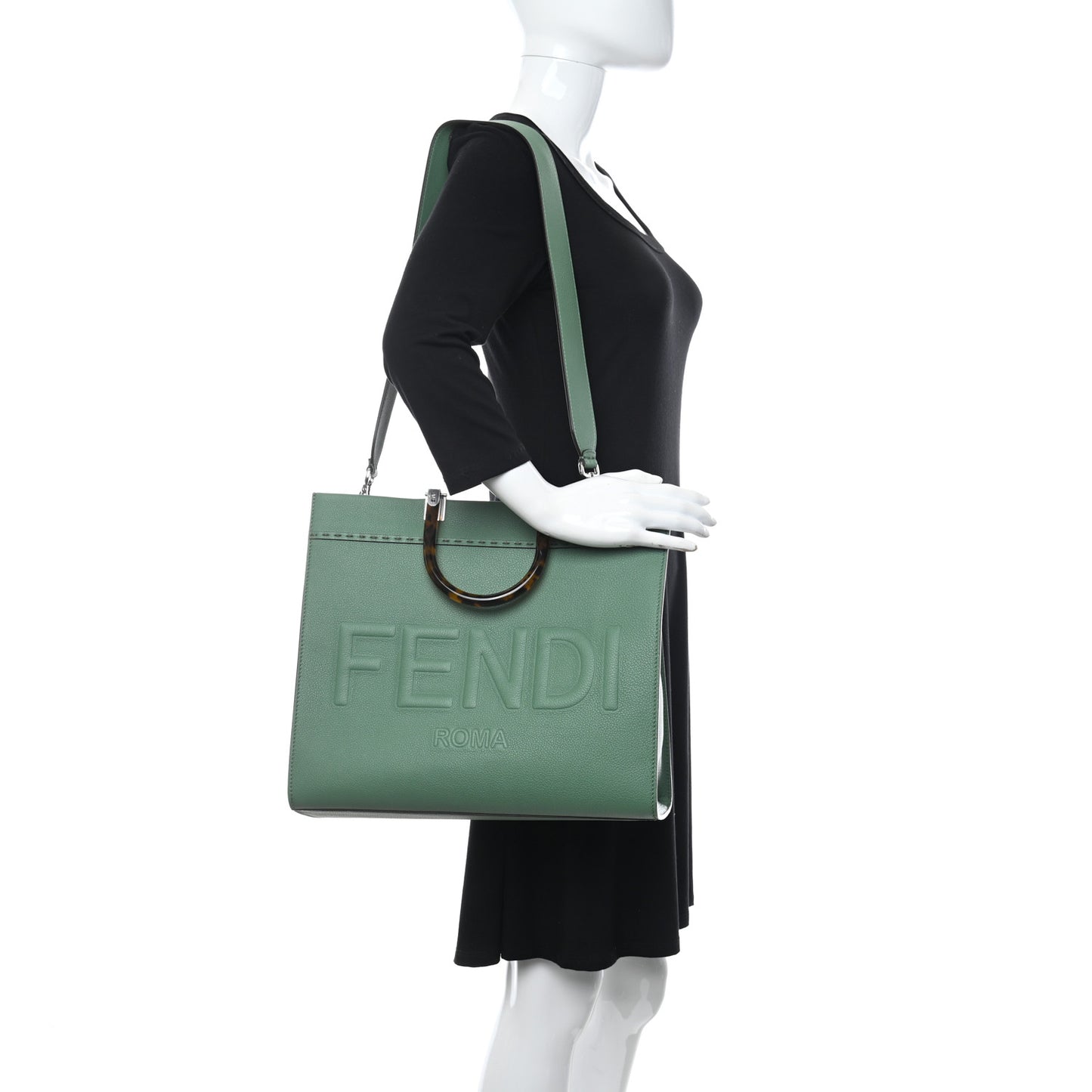 Vitello Cher Plexiglass Logo Debossed Medium Fendi Sunshine Shopper Tote Verde Islanda
