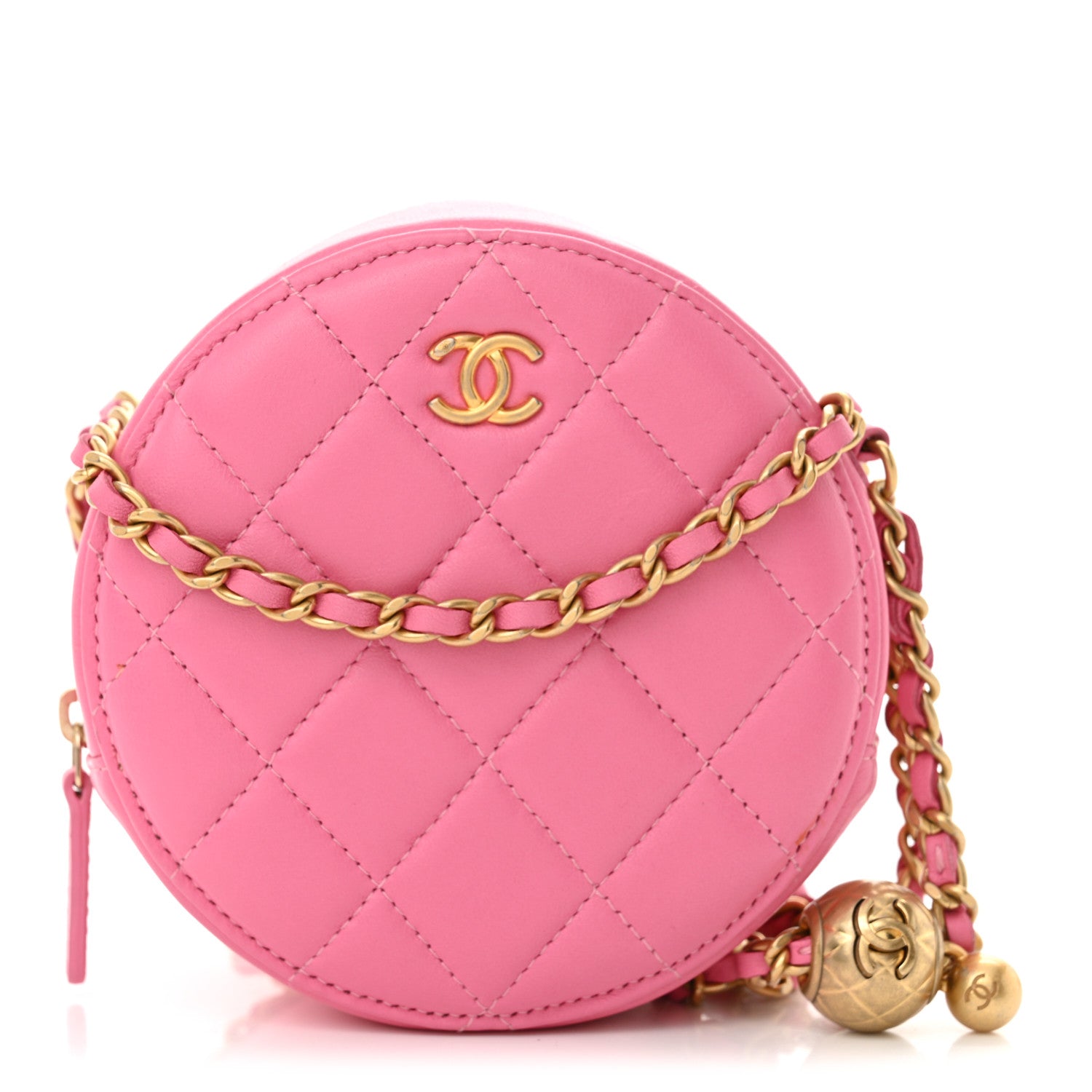 Chanel Lambskin Quilted Round Pearl Crush Clutch With Chain Pink 1 of 10