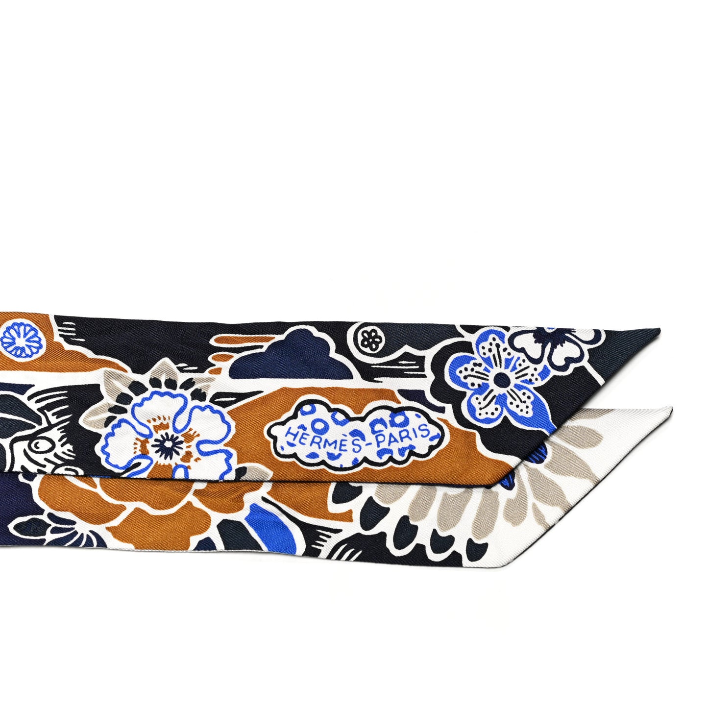 Silk Bingata Sticker Twilly Marine Tabac Bleu Vif