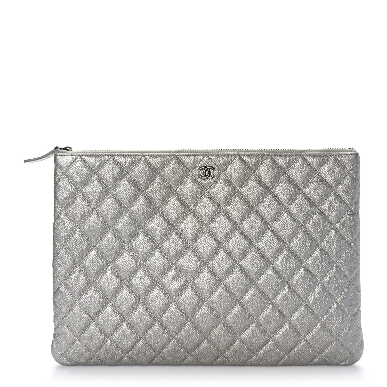 Chanel Lambskin Quilted Large Cosmetic Case Silver 1 of 7