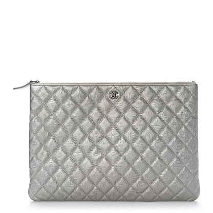 Chanel Lambskin Quilted Large Cosmetic Case Silver 1 of 7